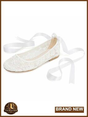 Lace Flat Wedding Shoes Satin Ribbon Tie Bridal Flats Comfortable Bride Shoes